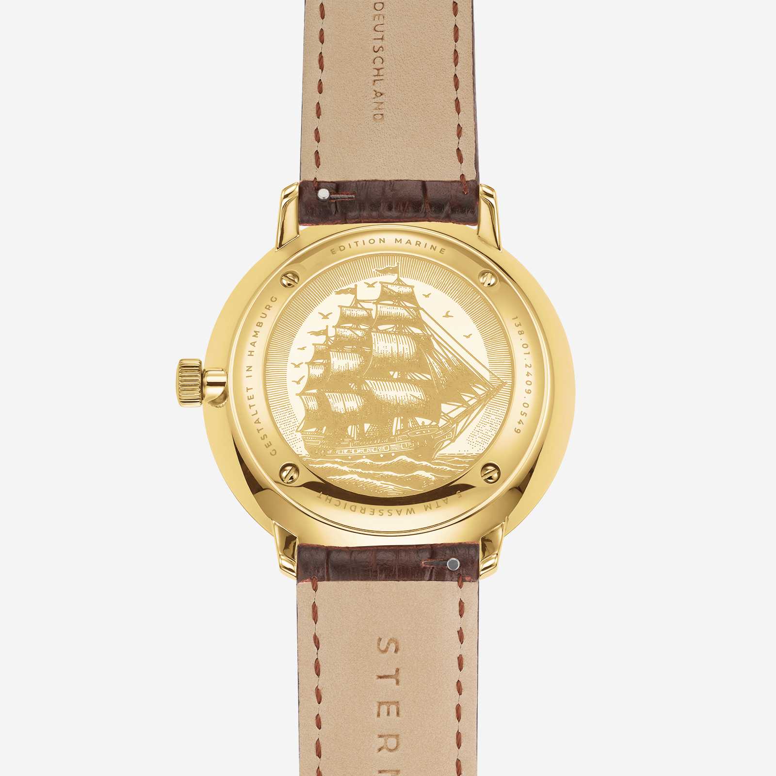 Caseback of the Hamburg Automatic Edition Marine with maritime engraving
