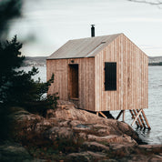 The Sauna Candle, lakeside sauna lifestyle image