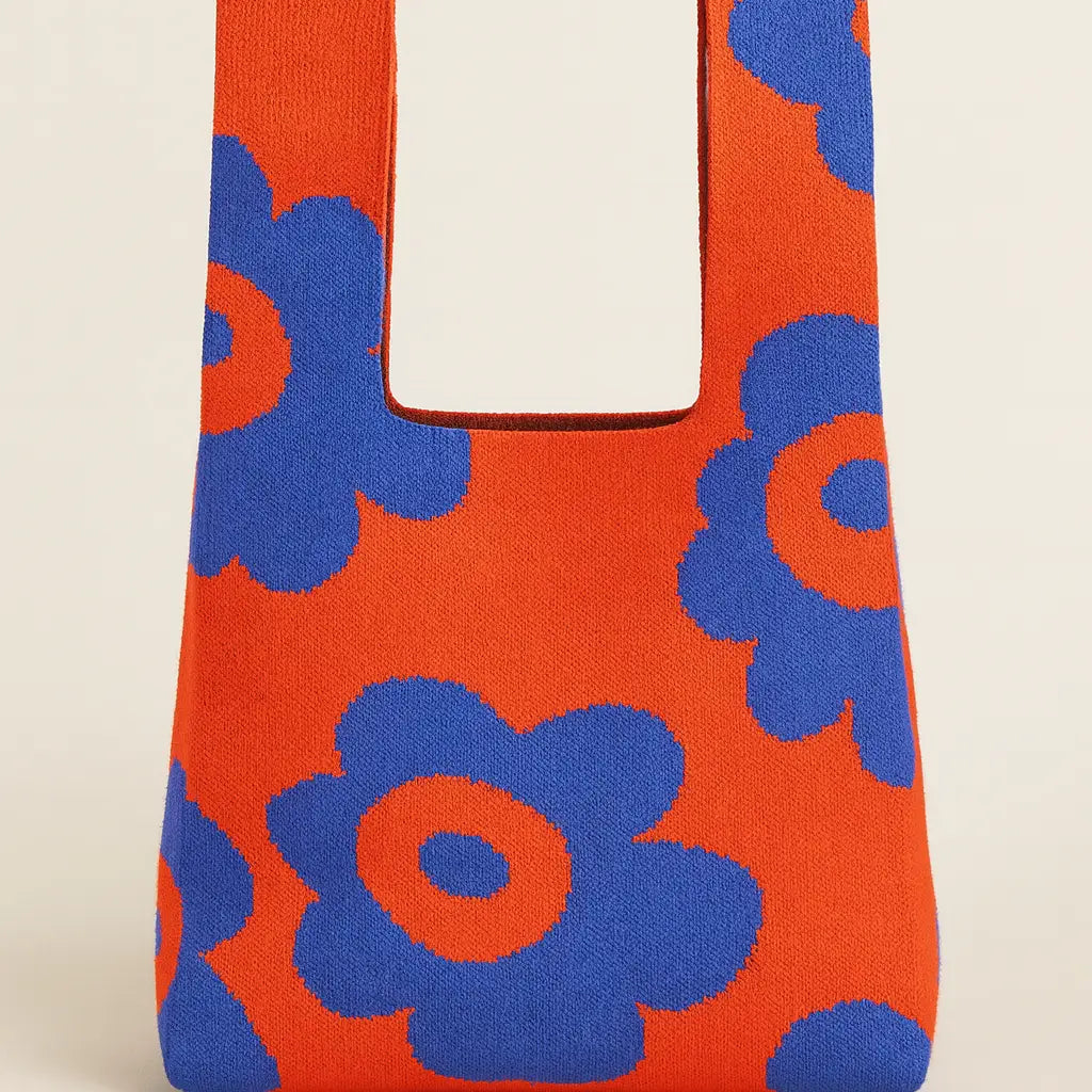 Orange Bold Blooms Knitted Bag