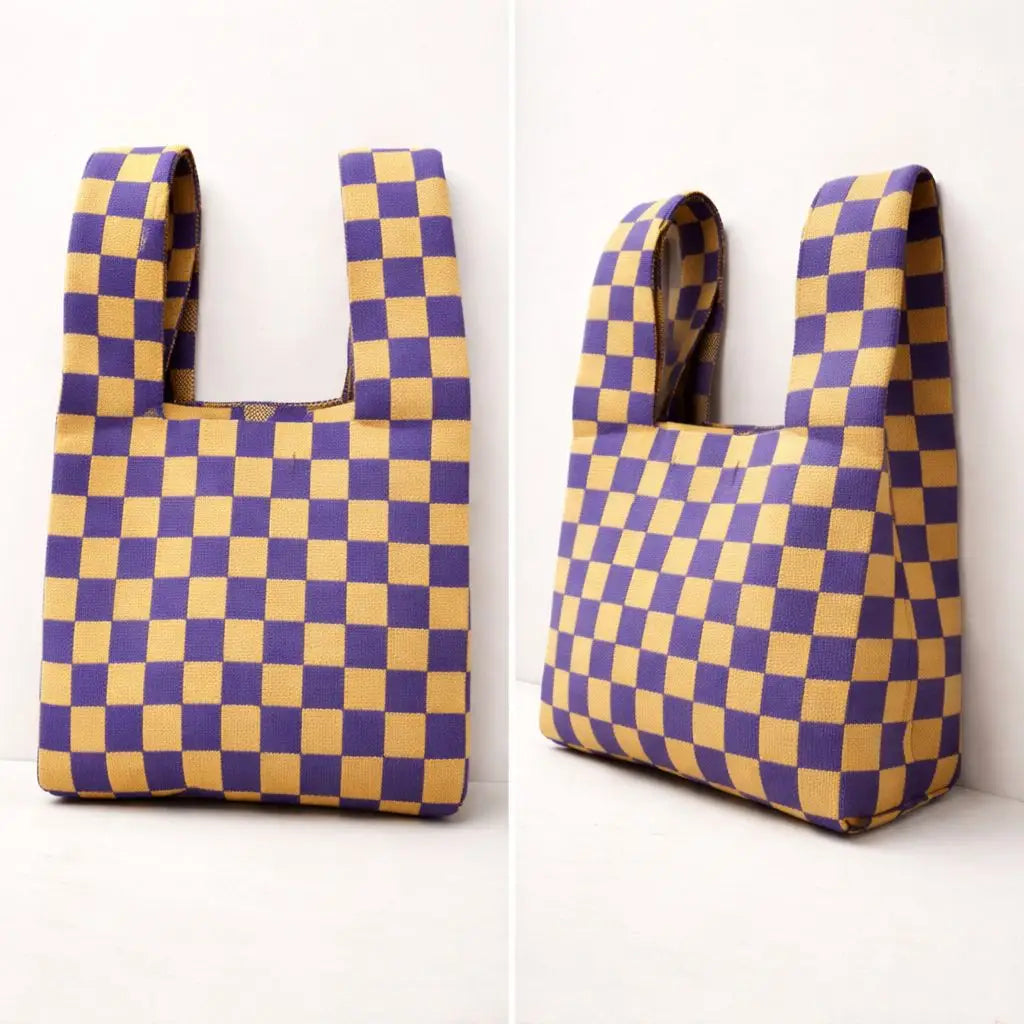 Yellow Bold Checker Knitted Bag
