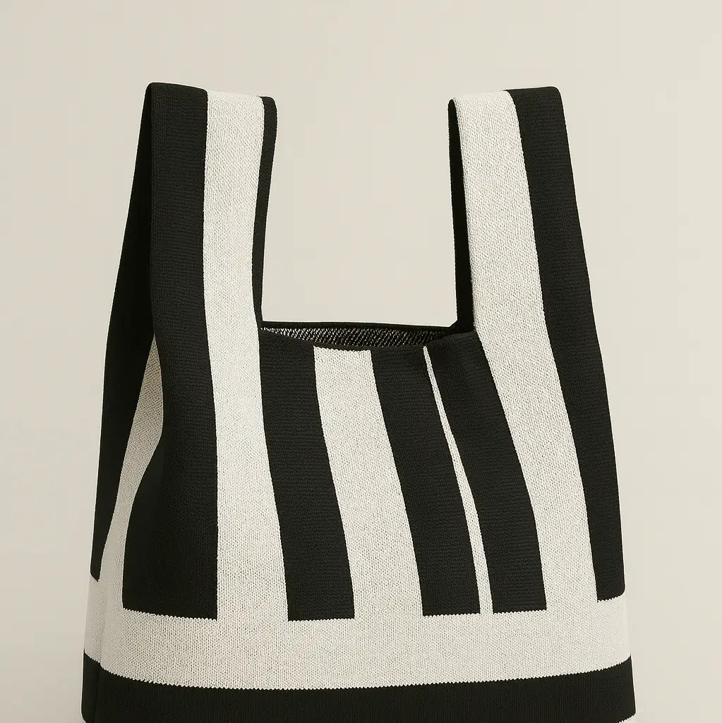 Black and White Classic Graphic Knitted Bag