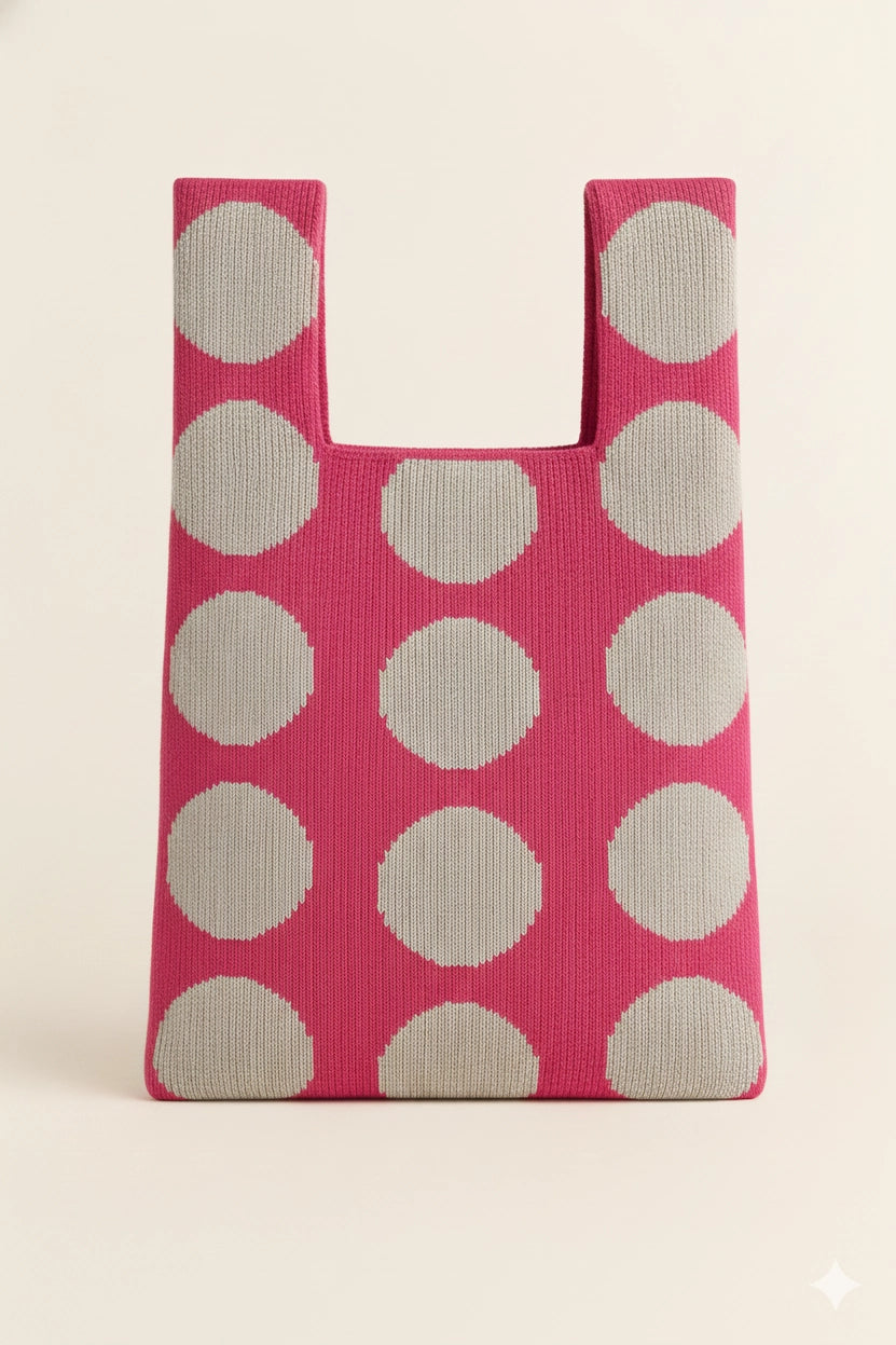 Pink Mod Dot Knitted Bag