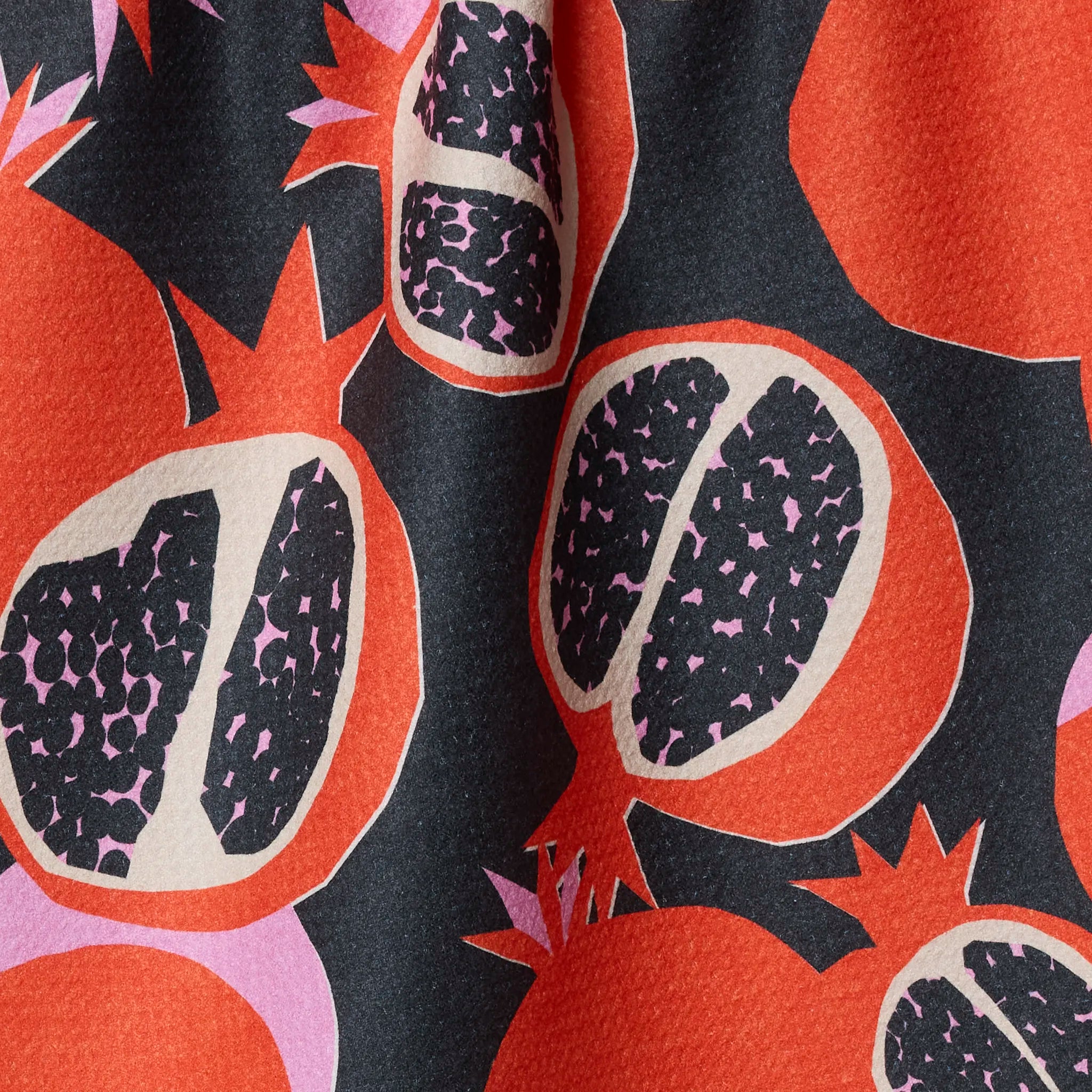 Graphic Pomegranates tea towel, close detail of the Geoweave fabric and print