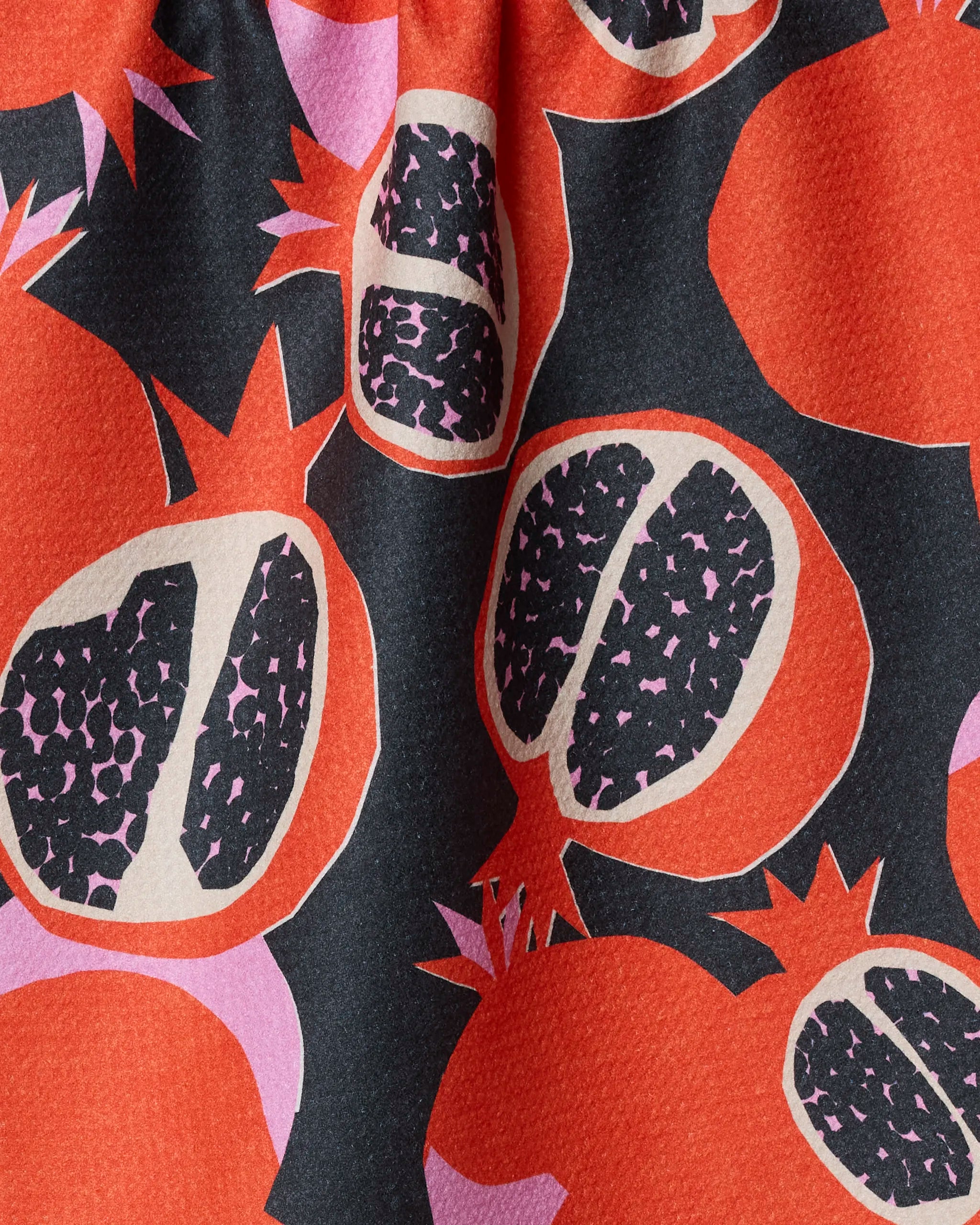 Graphic Pomegranates tea towel, close detail of the Geoweave fabric and print