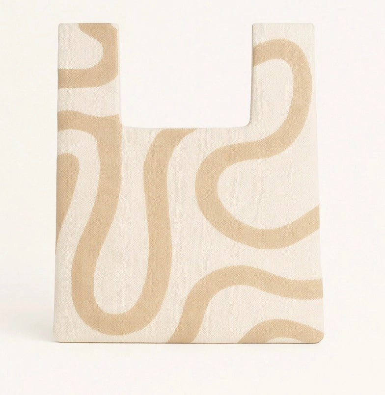 Cream and Brown Abstract Flow Knitted Bag