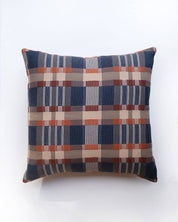 Mungo Skipping Block Cushion in Marbles, a navy, rust and cream Monk's Belt weave