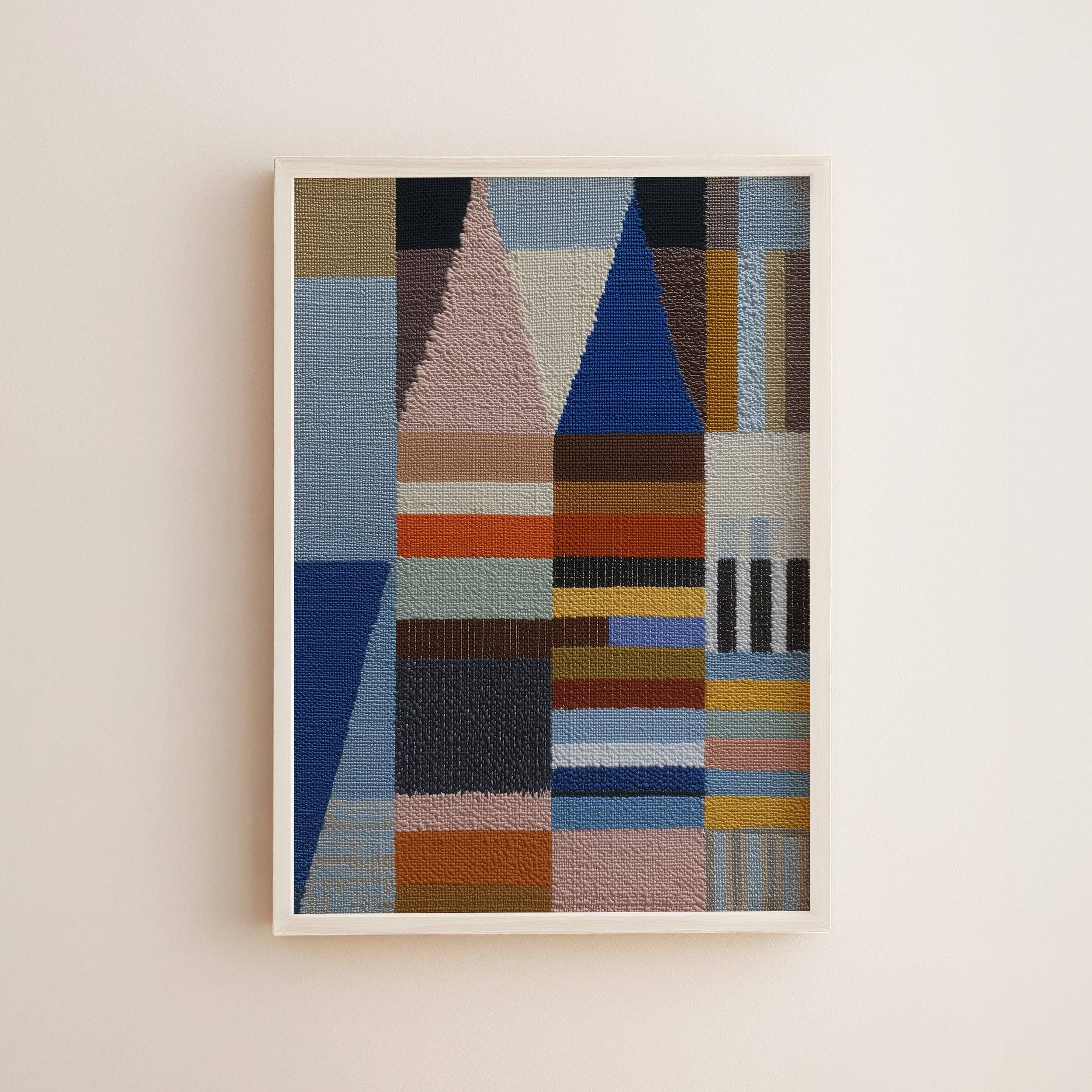 Woven Perspectives No. 04 shown framed in a styled interior