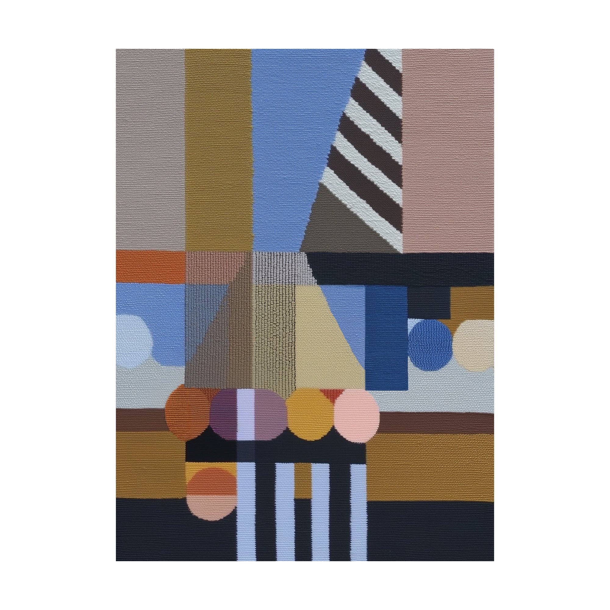 Forma Art Studio Woven Perspectives No. 05 print, a complex woven composition in periwinkle blue, ochre, mauve and black