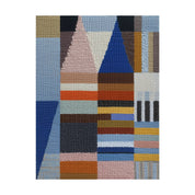 Forma Art Studio Woven Perspectives No. 04 print, a layered grid in sky blue, dusty pink, terracotta and ochre with black and gold accents