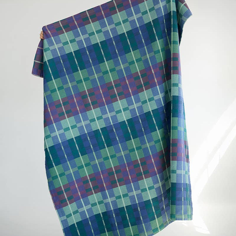 Mungo Picnic Blanket in Mirage, a blue, green and purple check