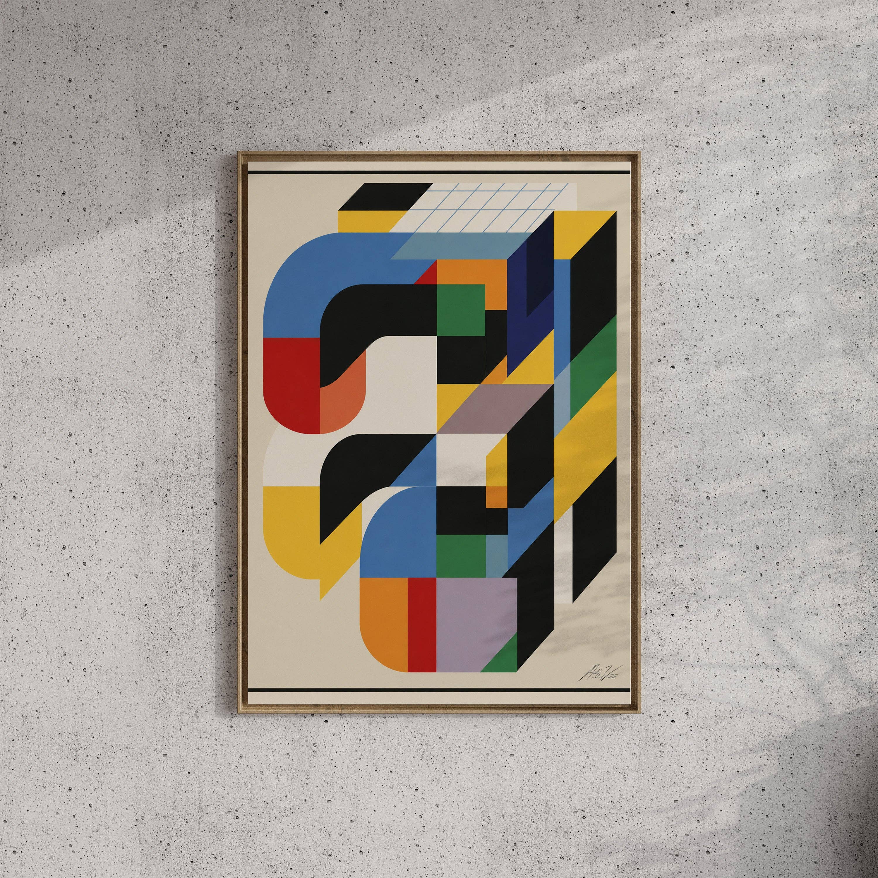 Construct No. 02 framed and hung on a concrete wall