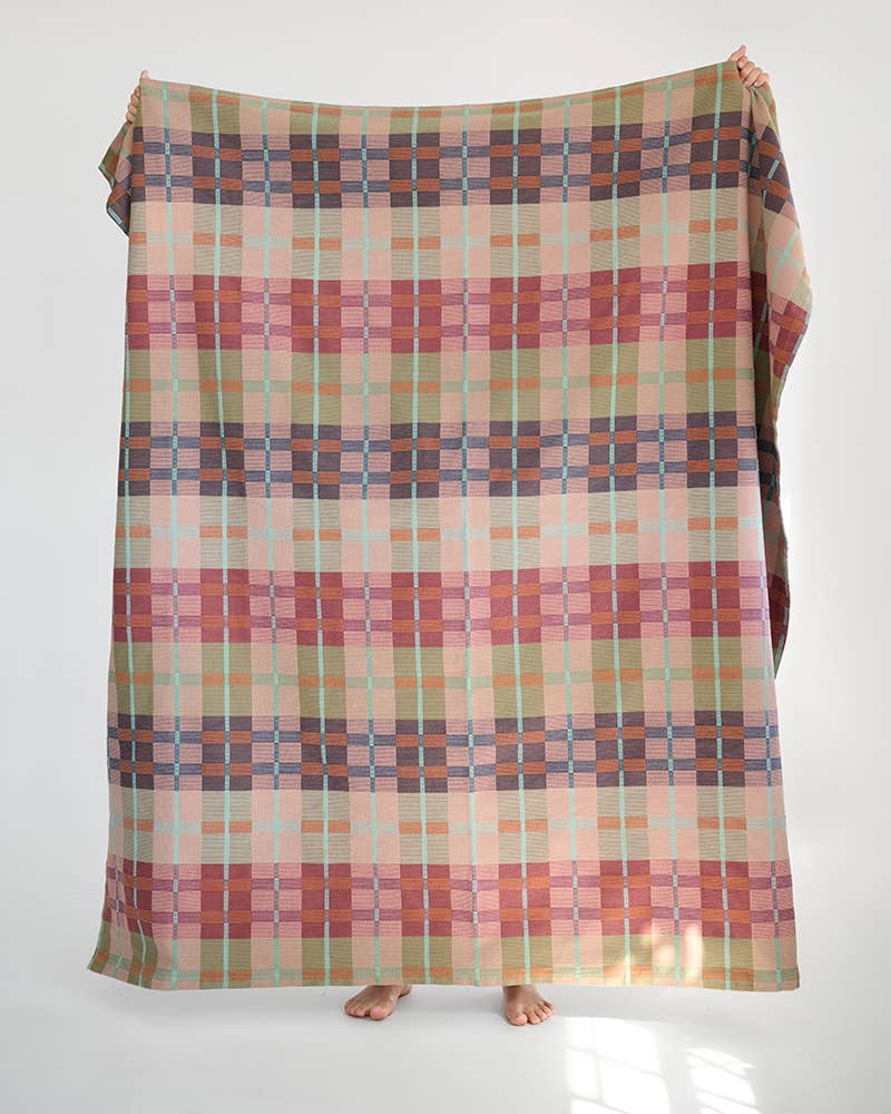 Mungo Picnic Blanket in Pilgrim, a warm pink, rust and sage check