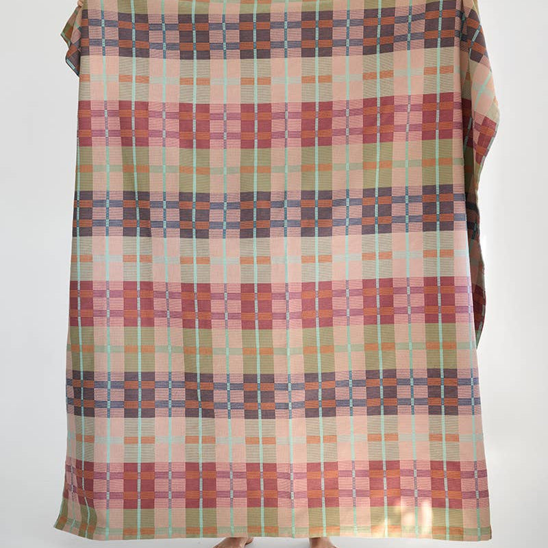 Mungo Picnic Blanket in Pilgrim, a warm pink, rust and sage check