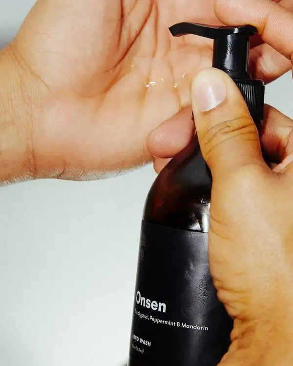 Earl of East Onsen hand wash being pumped into a hand