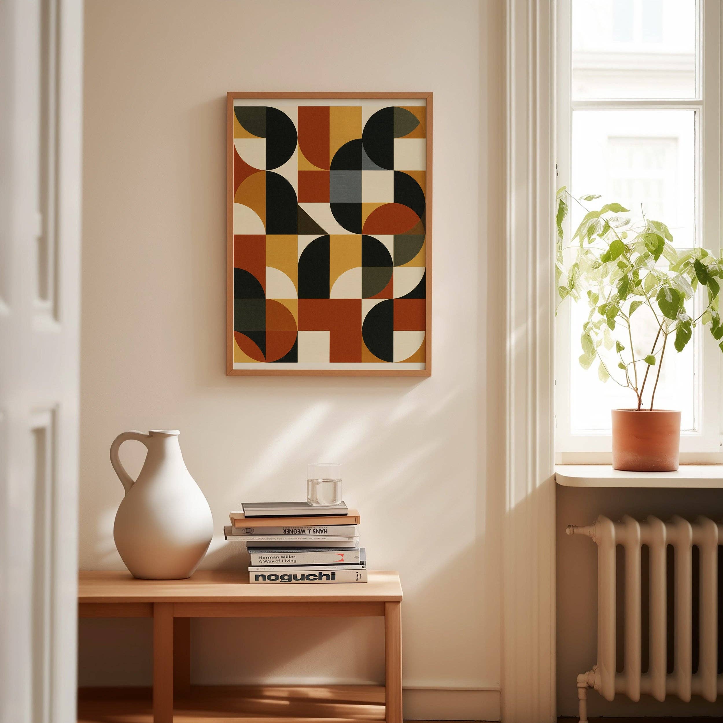 Kiln No. 03 in a natural oak frame, styled in an entryway above a console table
