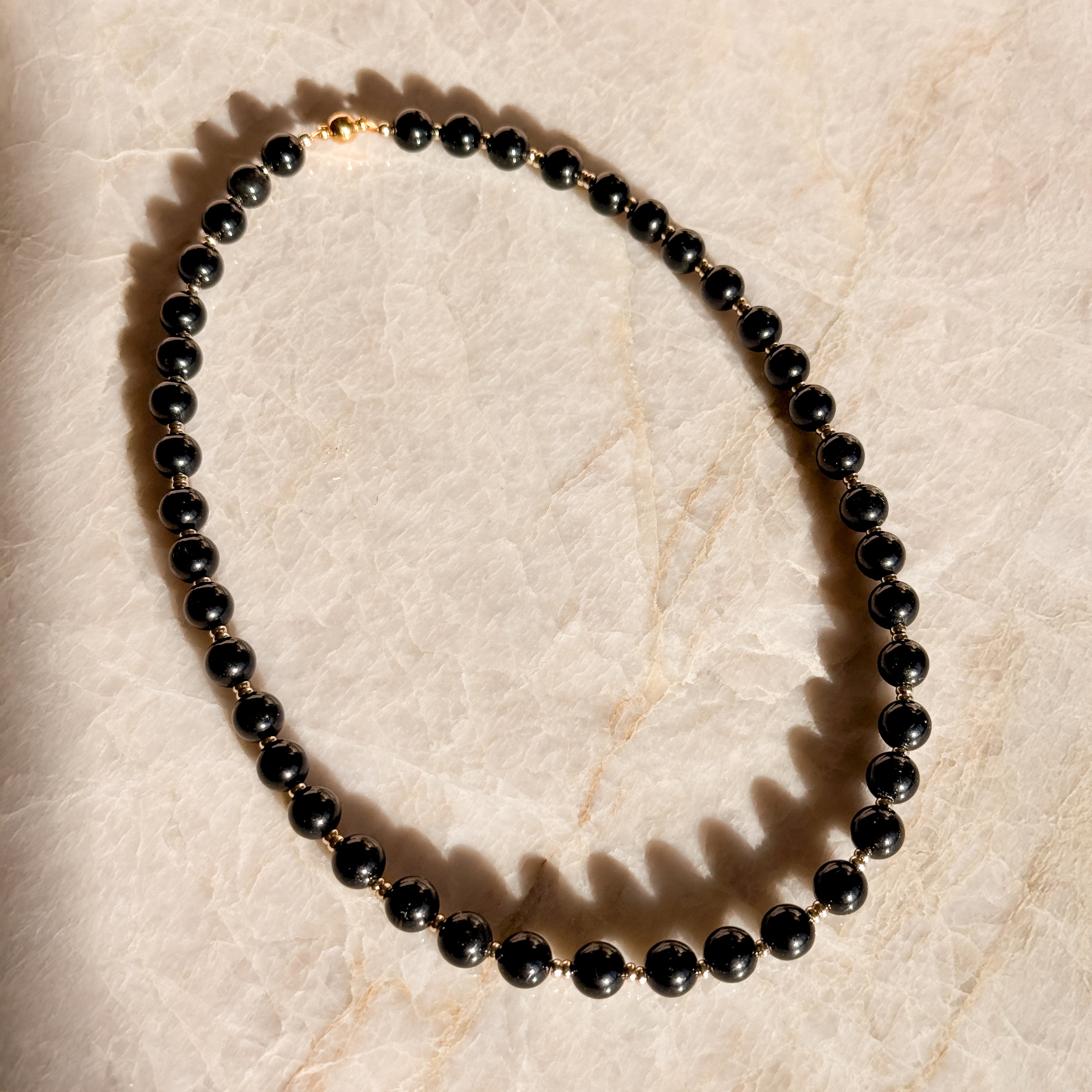 So Niice Lakas Necklace with genuine obsidian beads and gold-filled accents