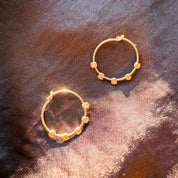 So Niice Sense Earrings, 14k gold-filled hoops with five hammered beads