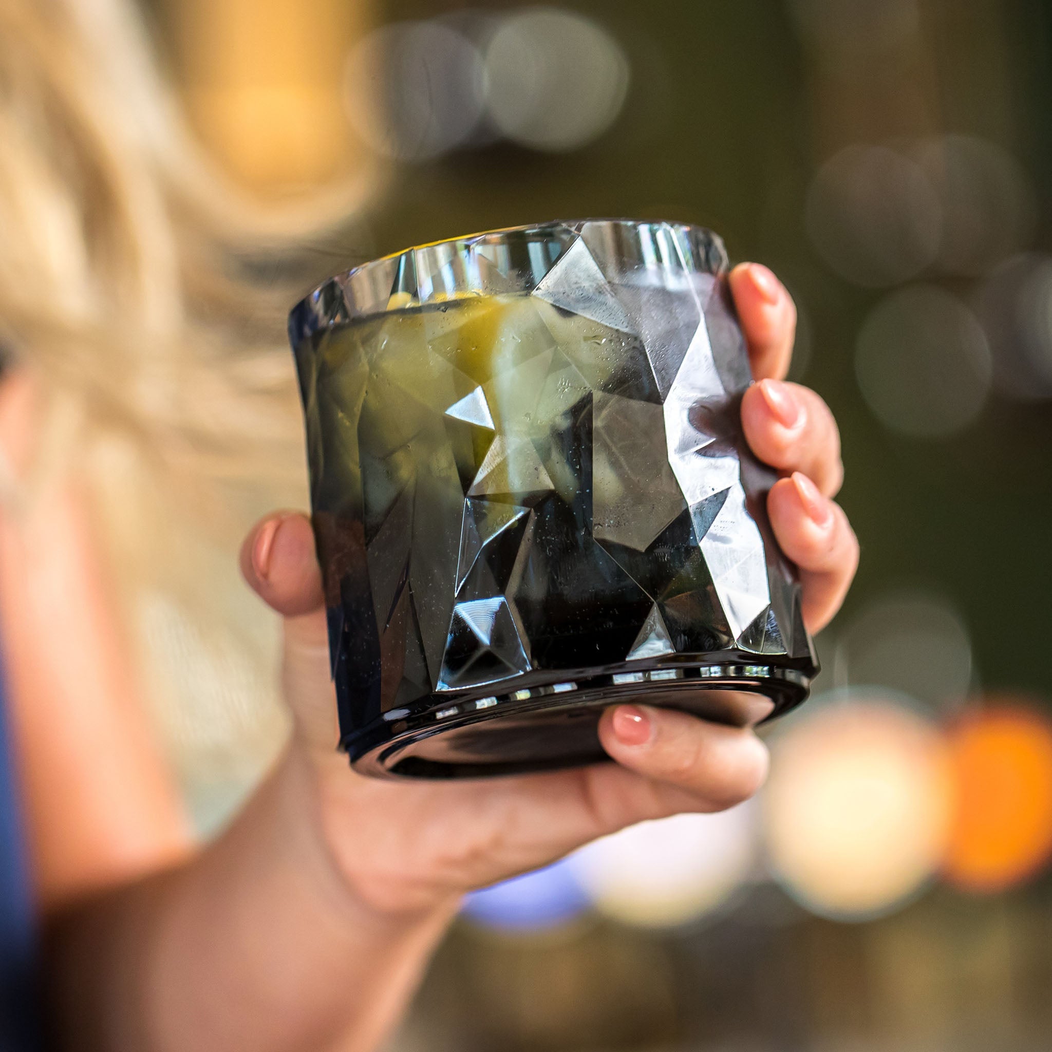 koziol Superglas CLUB No. 2 whiskey glass, transparent grey, lifestyle