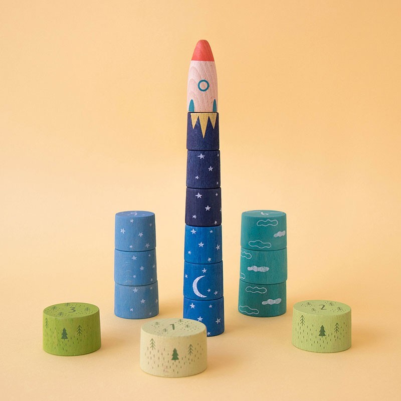Londji Up to the Stars wooden stacking rocket toy